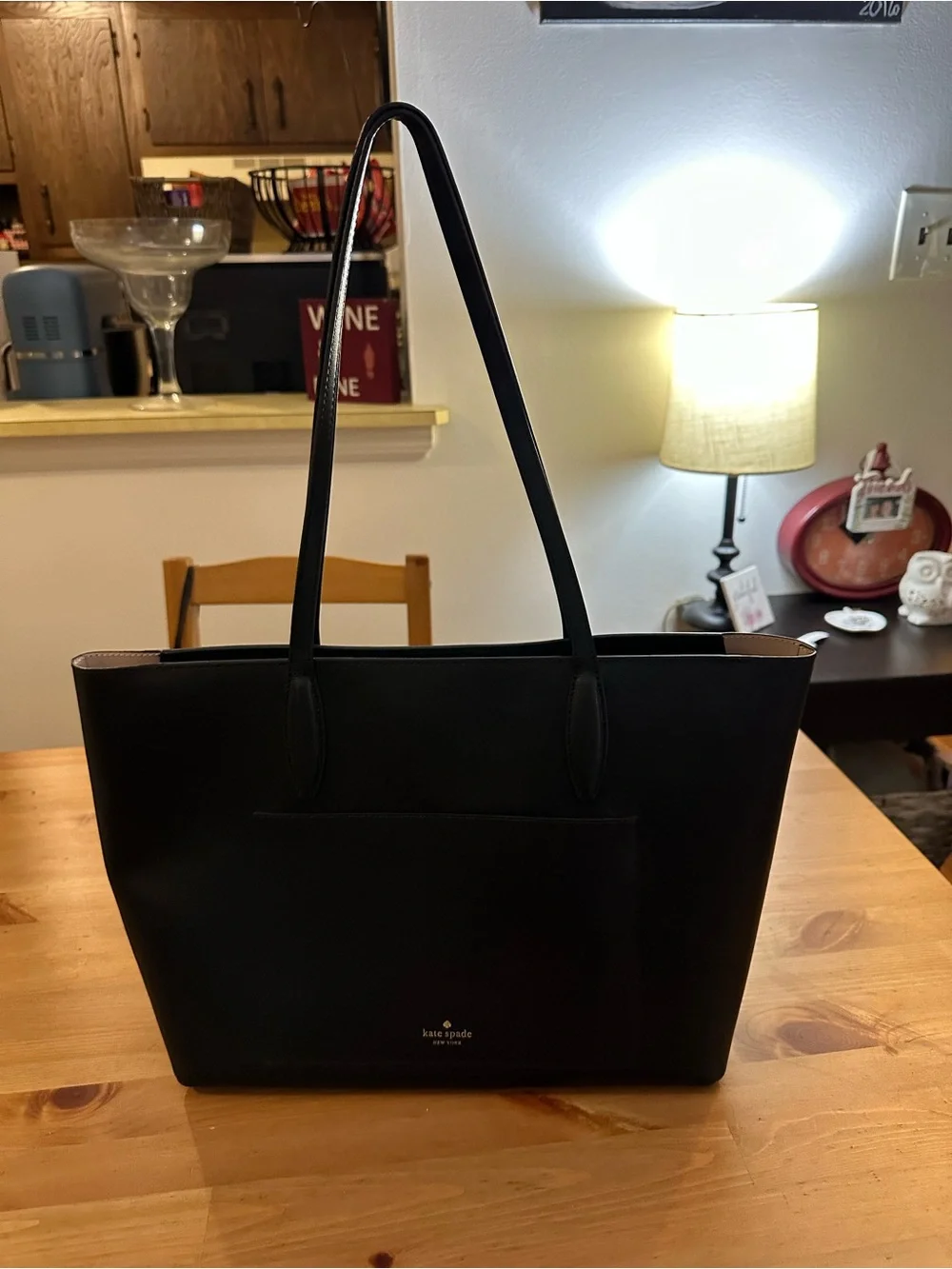 kate spade Black Leather Tote with Spade Charm